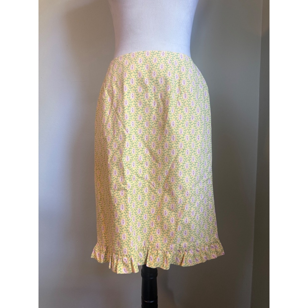 Steven‎ Stolman Yellow Floral Cotton Ruffle Midi Skirt 14 VTG Y2K cottage boho